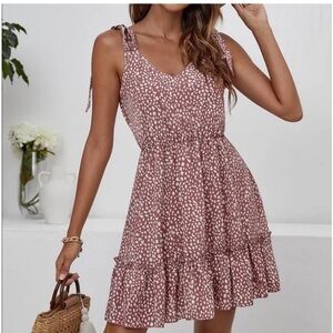 Shein Knot Shoulder Ruffle Hem Leopard Print Dress